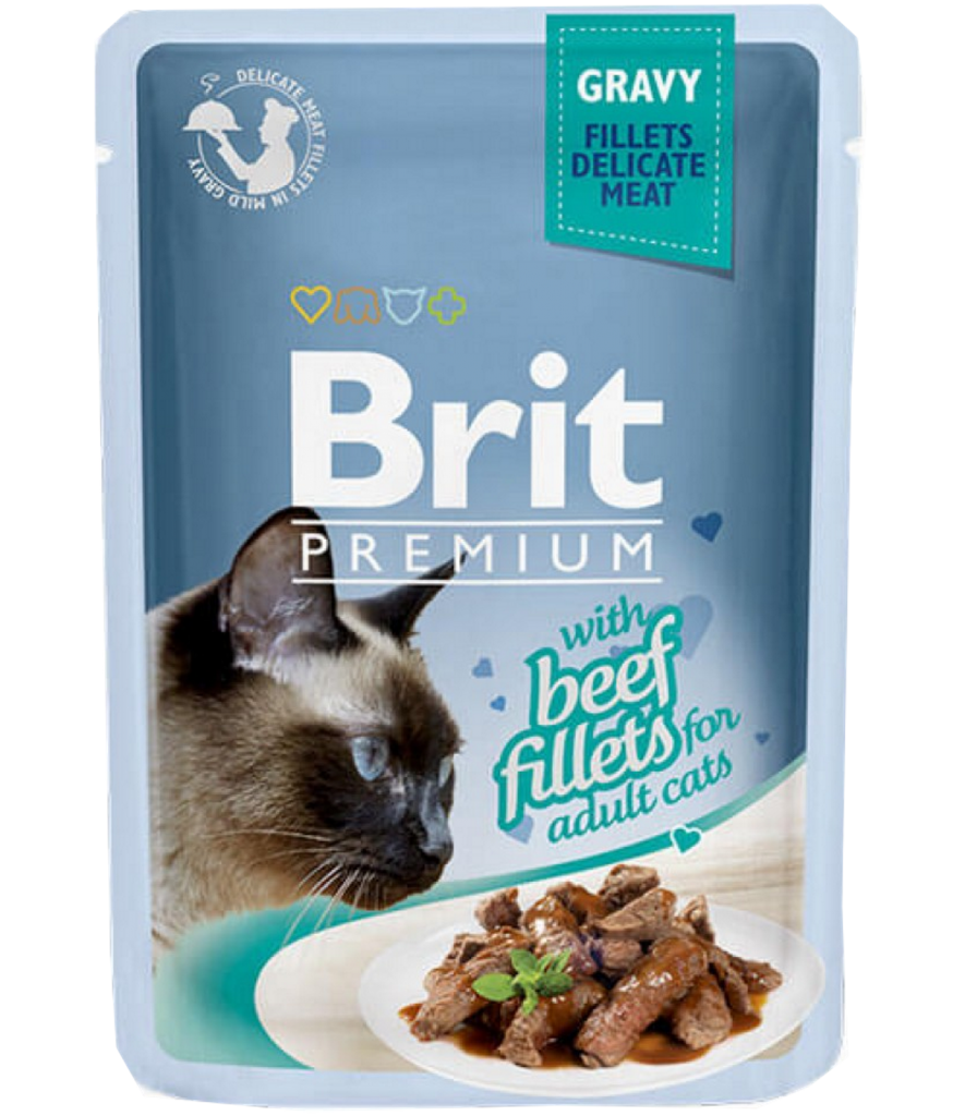 Brit Premium Adult Cat Food Pouch with Beef Fillets in Jelly 85gm