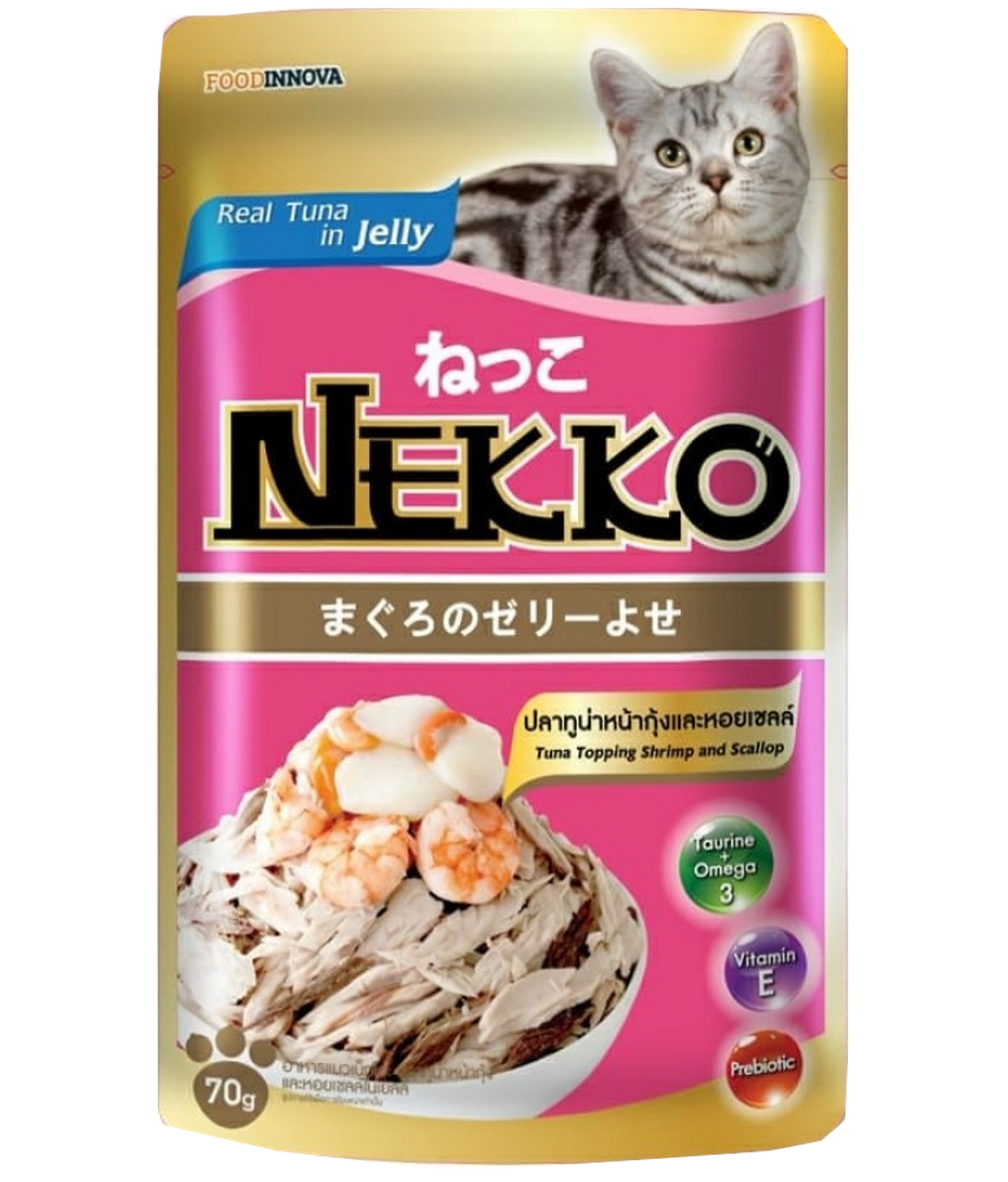 Nekko Pouch Cat Food Real Tuna Topping Shrimp and Scallop 70gm Poshaprani