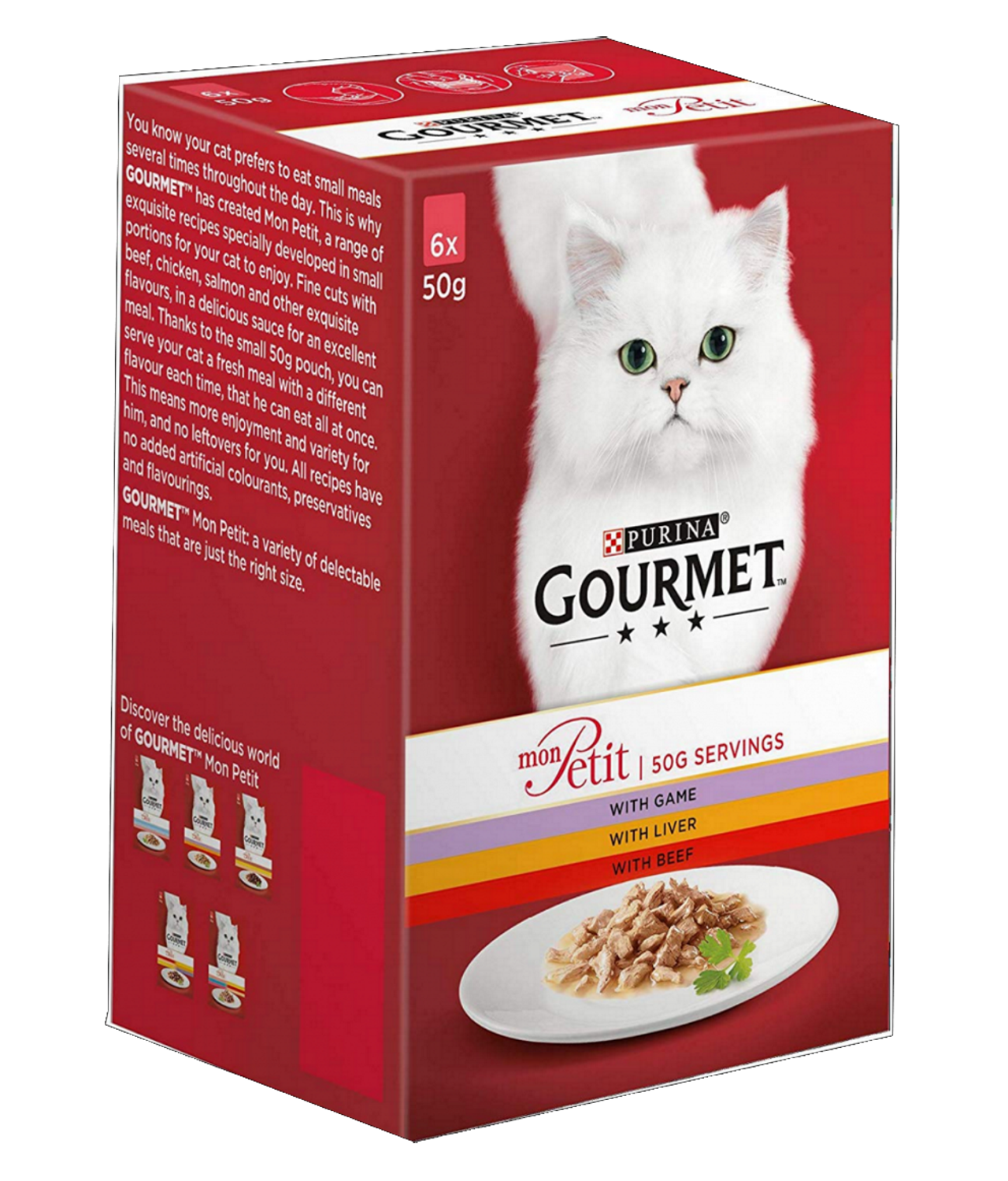 Gourmet Mon Pouch Petit Game, Liver and Beef Cat Food 6x50gm ...
