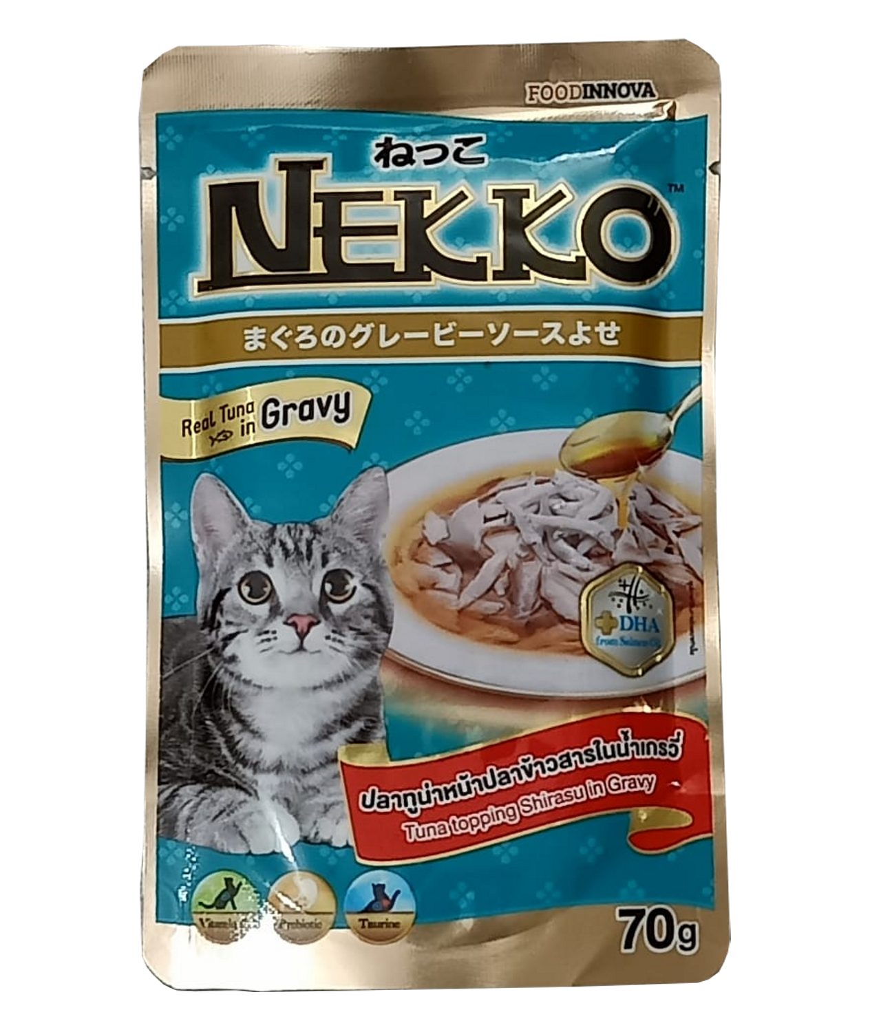 Nekko Pouch Cat Food Tuna Topping Shirasu In Gravy 70gm